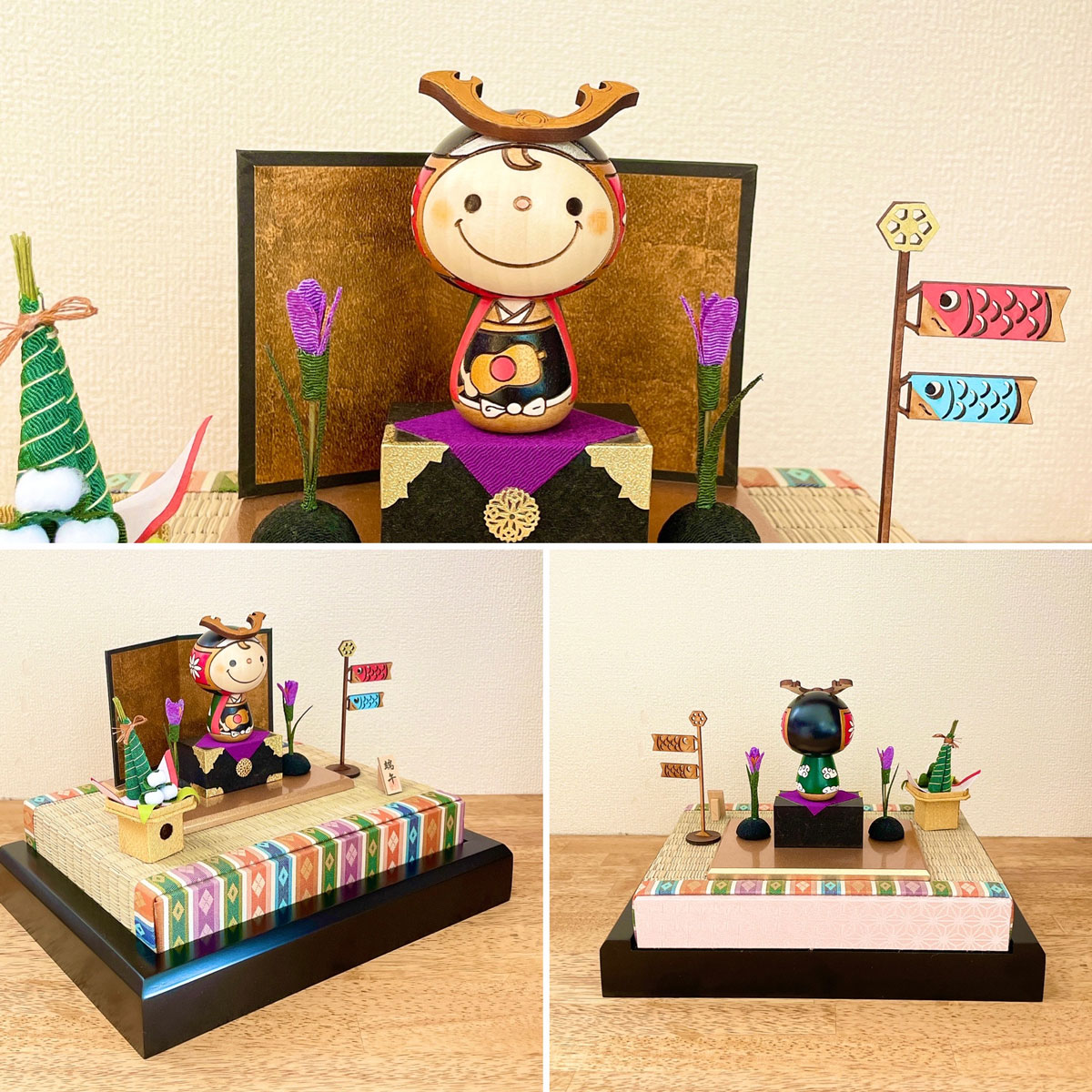 若武者 こけし 【 鯉のぼり ちまき 豪華飾り台セット 】 端午の節句 五月人形 コンパクト おしゃれ 木製 5月人形 こどもの日 インテリア 兜 モダン 鎧兜 鎧飾り 子供大将 子供の日 プレゼント ギフト 日本製 伝統工芸品 おうち時間 願い 暮らし stayhome 癒し  贈り物 置物