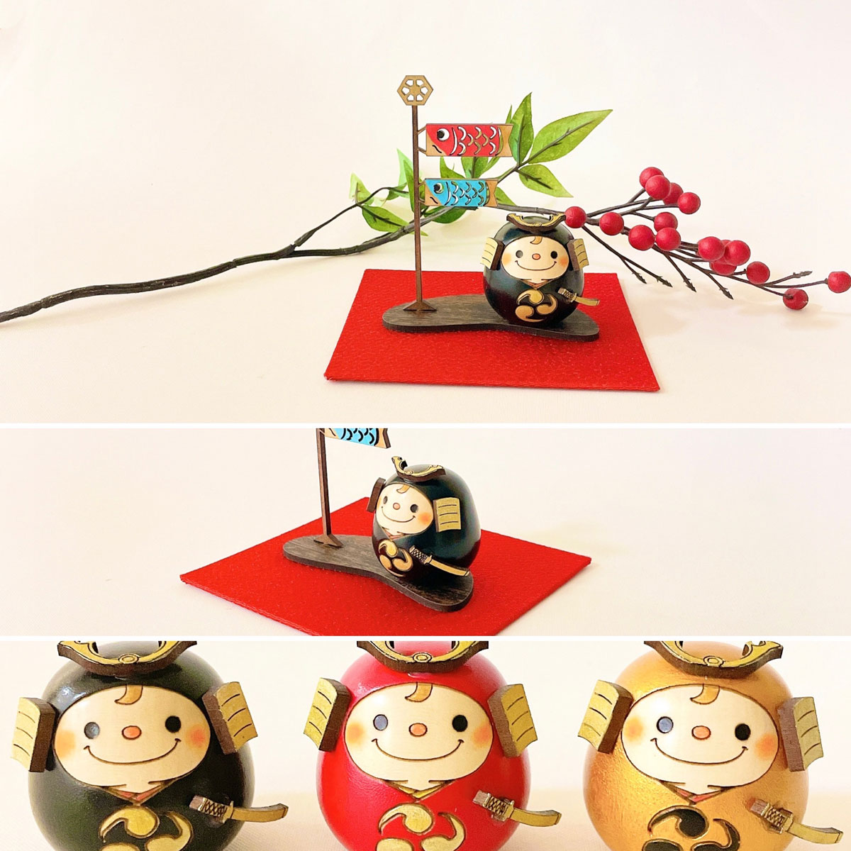 武者 くん 【 黒 】 太鼓 ちりめん 鯉のぼり セット 五月人形 コンパクト おしゃれ モダン こいのぼり kokechi 端午の節句 [ 卯三郎の孫 ] 5月人形 武者人形 小さい ギフト こどもの日 初節句 お祝い おくりもの 子供の日 柏餅 こどもの日 猫 ネコ 大当たり 伝統 模様