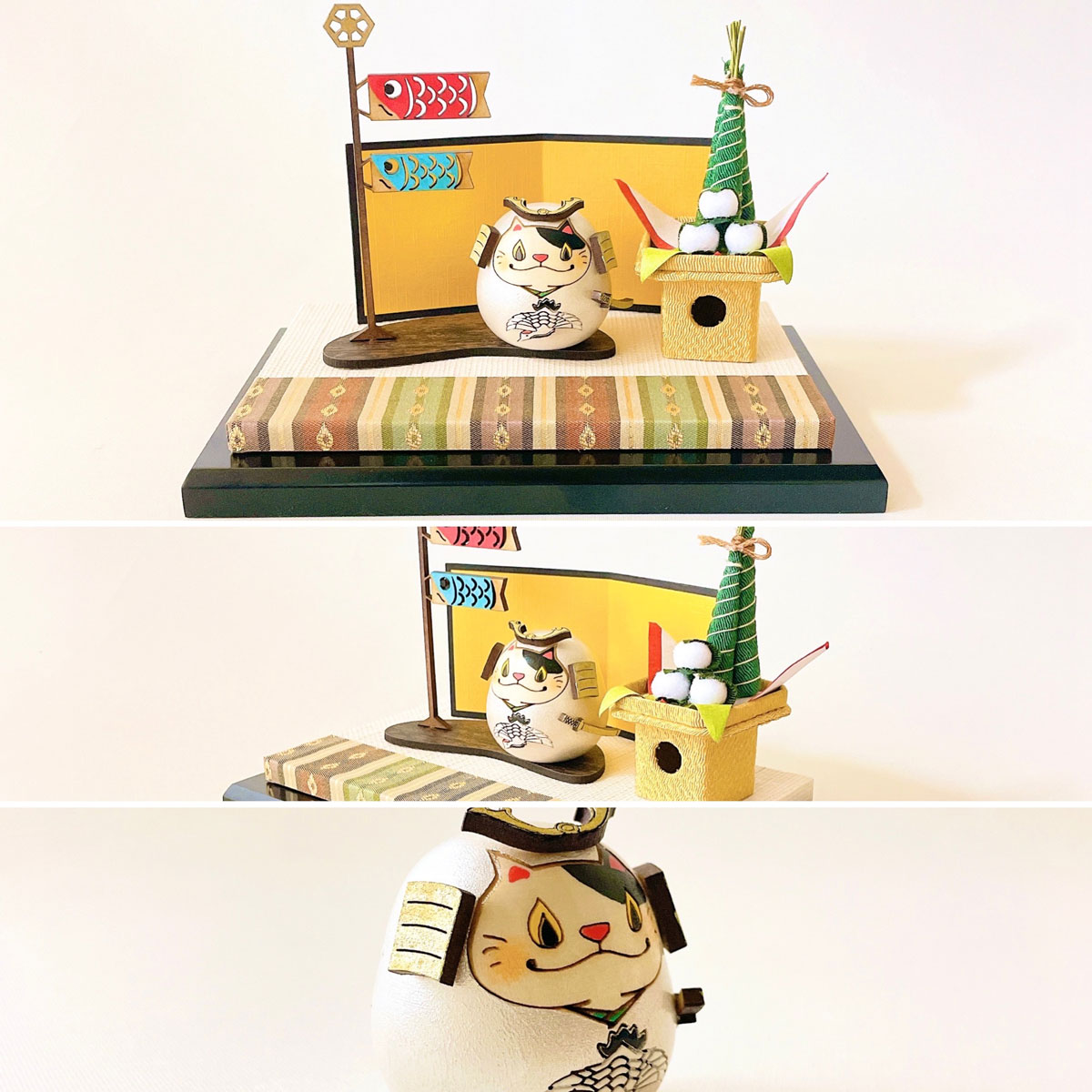 ねこ武者 【 鶴 】 太鼓 ちまき セット 五月人形 コンパクト おしゃれ モダン 鯉のぼり こいのぼり kokechi 端午の節句 [ 卯三郎の孫 ] 5月人形 武者人形 小さい ギフト こどもの日 初節句 お祝い おくりもの 子供の日 柏餅 こどもの日 猫 ネコ さくら 富士山 伝統