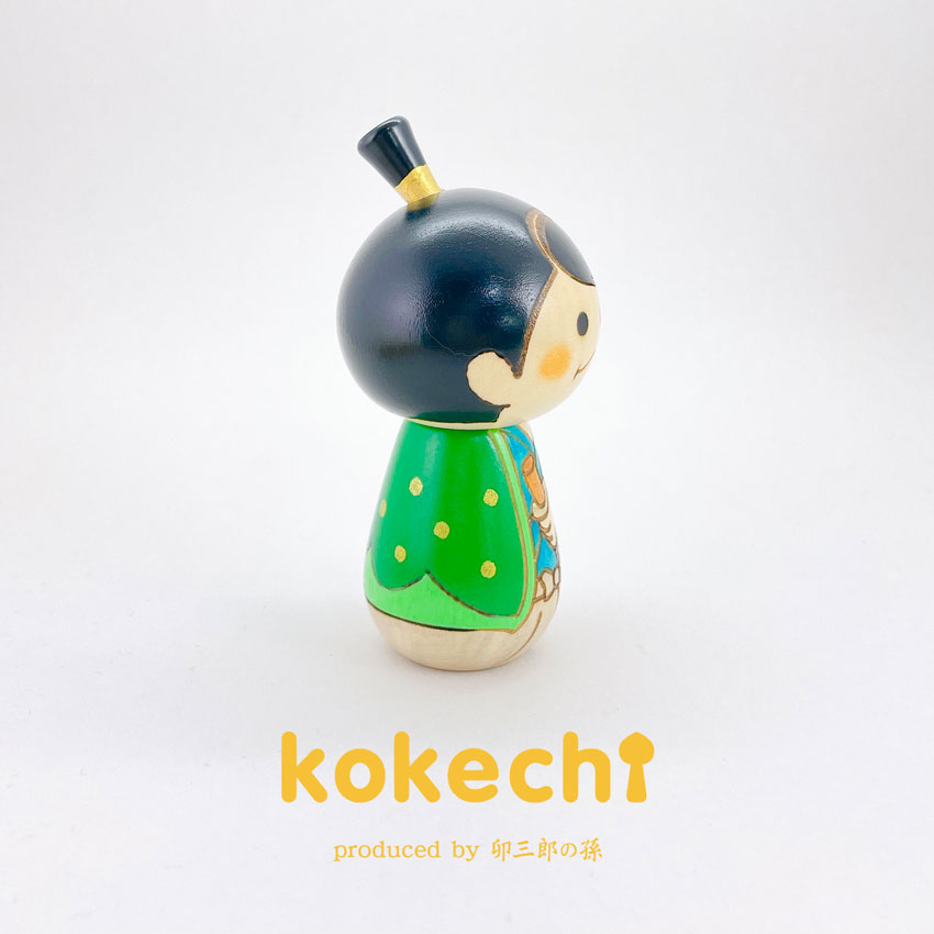 和 こけし サムライ君 【 新緑 】 プレゼント ギフト かわいい おうち時間　願い　暮らし stayhome 癒し インテリア 木製 日本製 伝統工芸品　贈り物 置物 グッズ こけし 侍 さむらい プチギフト 手創り 雑貨 着物 和柄 人形 ハンドメイド 手作り JAPAN 伝統こけし