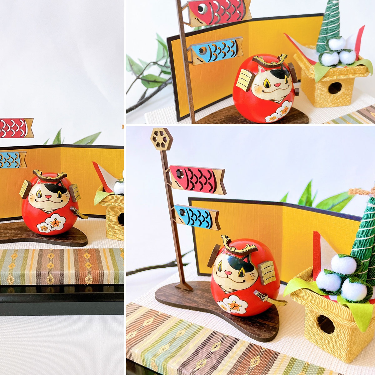 ねこ武者 【 梅 】 太鼓 ちまき セット 五月人形 コンパクト おしゃれ モダン 鯉のぼり こいのぼり kokechi 端午の節句 [ 卯三郎の孫 ] 5月人形 武者人形 小さい ギフト こどもの日 初節句 お祝い おくりもの 子供の日 柏餅 こどもの日 猫 ネコ さくら 富士山 伝統