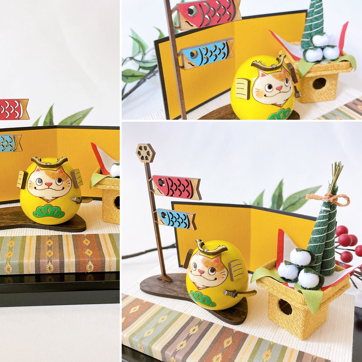 ねこ武者 【 松 】 太鼓 ちまき セット 五月人形 コンパクト おしゃれ モダン 鯉のぼり こいのぼり kokechi 端午の節句 [ 卯三郎の孫 ] 5月人形 武者人形 小さい ギフト こどもの日 初節句 お祝い おくりもの 子供の日 柏餅 こどもの日 猫 ネコ さくら 富士山 伝統