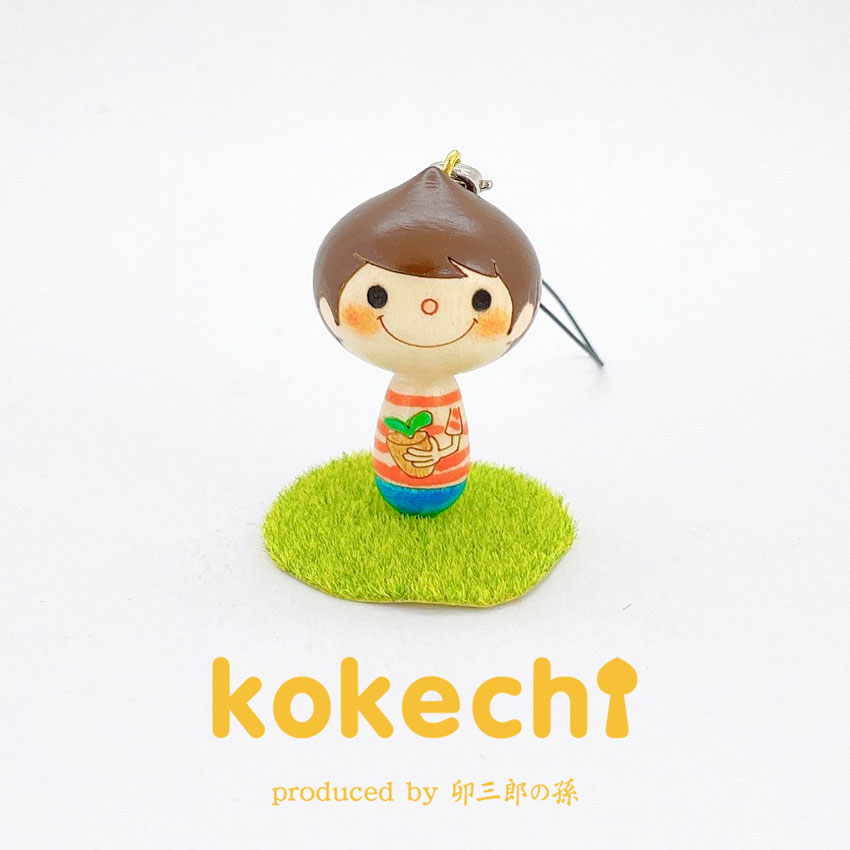 ぼく 【 ストラップ 】 プレゼント ギフト かわいい おうち時間　願い　暮らし stayhome 癒し インテリア 木製 日本製 伝統工芸品　贈り物 置物 グッズ こけし ウッドバーニング 北欧 バックチャーム 雑貨 ずきん 子供 人形 デニム 男の子 ボーダー　チャーム