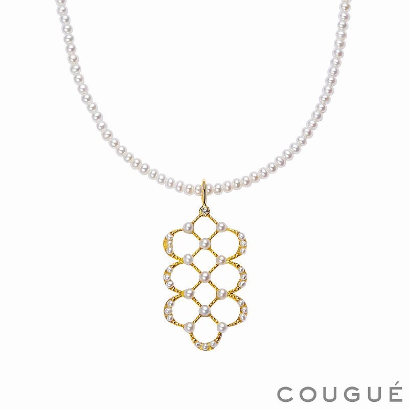 ベビーパール　ネックレス　淡水パール　ホワイト　セミラウンド　1.5-2mm　18Kイエローゴールド　モチーフペンダント　40-45cm