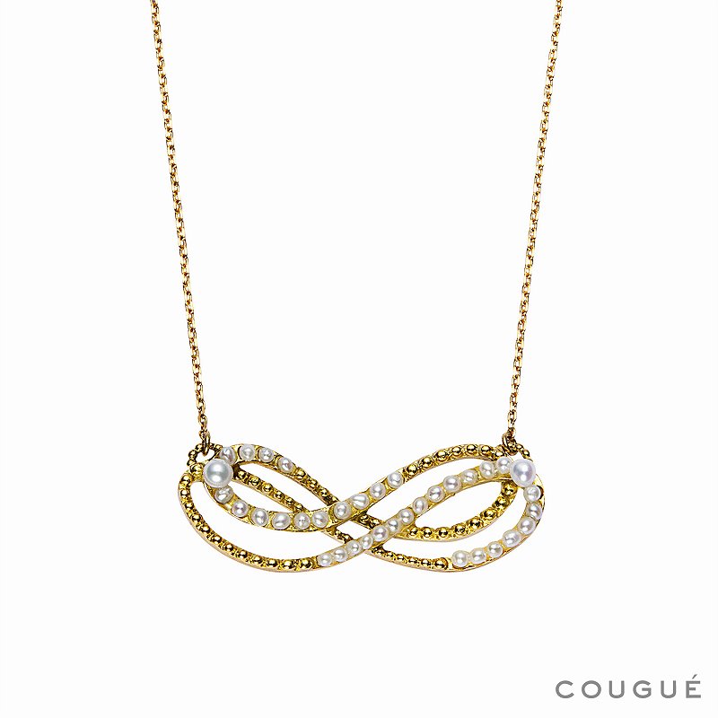 ベビーパール　インフィニティモチーフペンダント　60cm　淡水パール　ホワイトセミラウンド　1.5-2mm　18金イエローゴールド