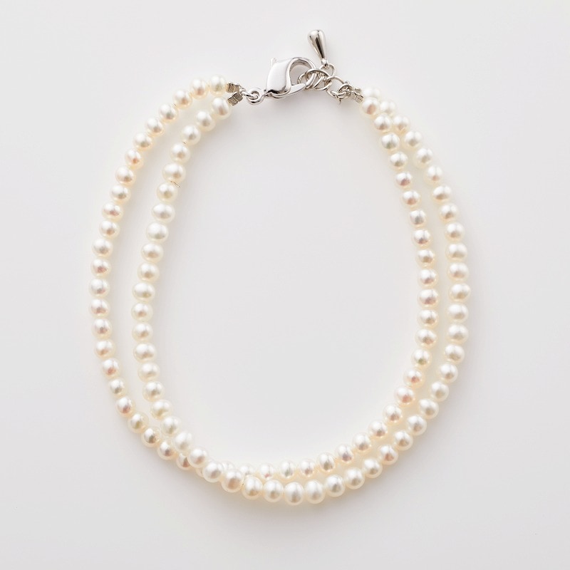 K18淡水ベビーパール デザインブレスレット バングル 二連 （k18  