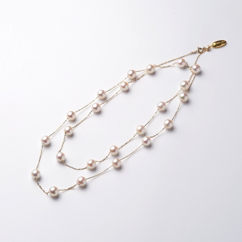 Fiona80（フィオナ80）　アコヤパールホワイト・10金ステーションロングネックレス