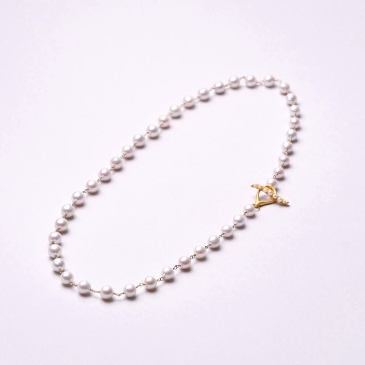 Elaine(エレイン)淡水パールホワイトセミラウンド・10金シャンクつなぎネックレス