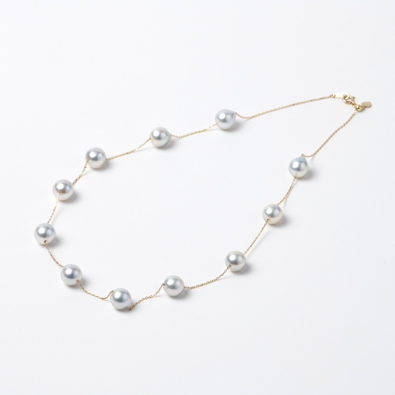 Hazel(ヘイゼル)　アコヤパールグレー・バロック10金ステーションネックレス
