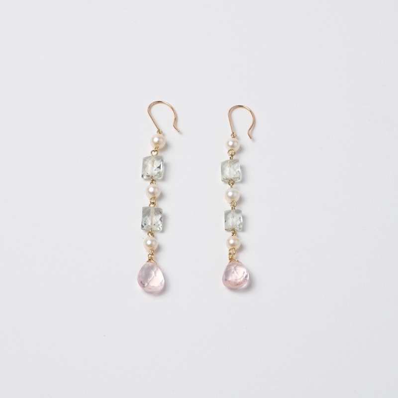 Shelby(シェルビー)　グリーンアメシスト×ローズクォーツピアス