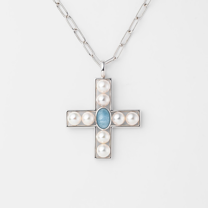 Thalassa(タラッサ)　ペーパークリップチェーン・アコヤパールクロスペンダント