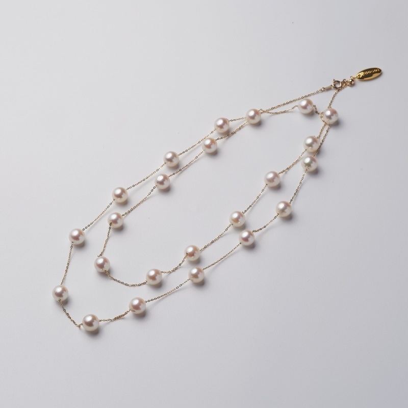 Fiona80（フィオナ80）　アコヤパールホワイト・10金ステーションロングネックレス