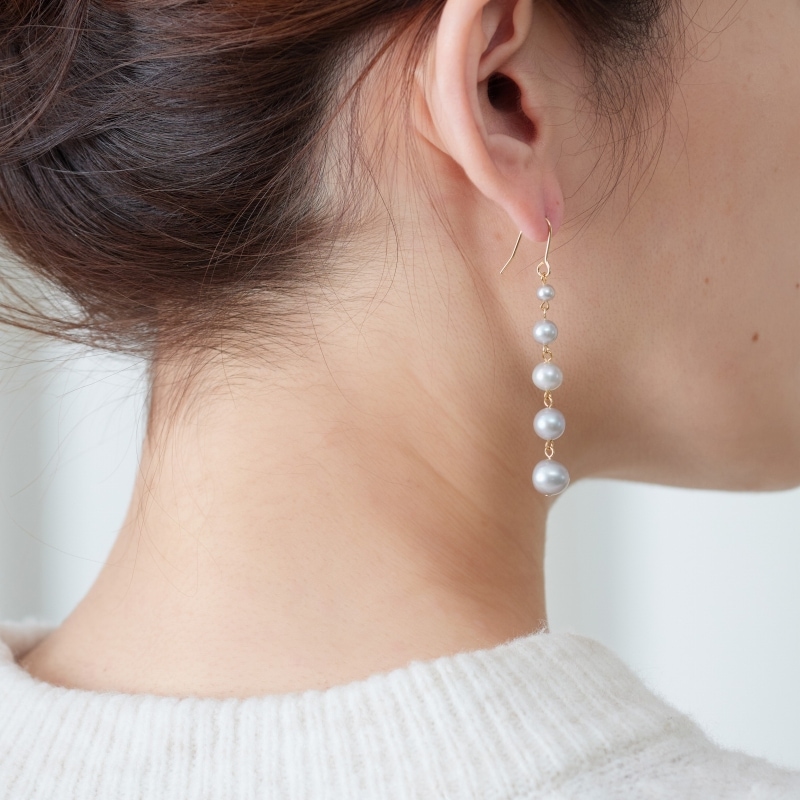 Ella2(エラ2)　淡水パールグレーグラデーションピアス