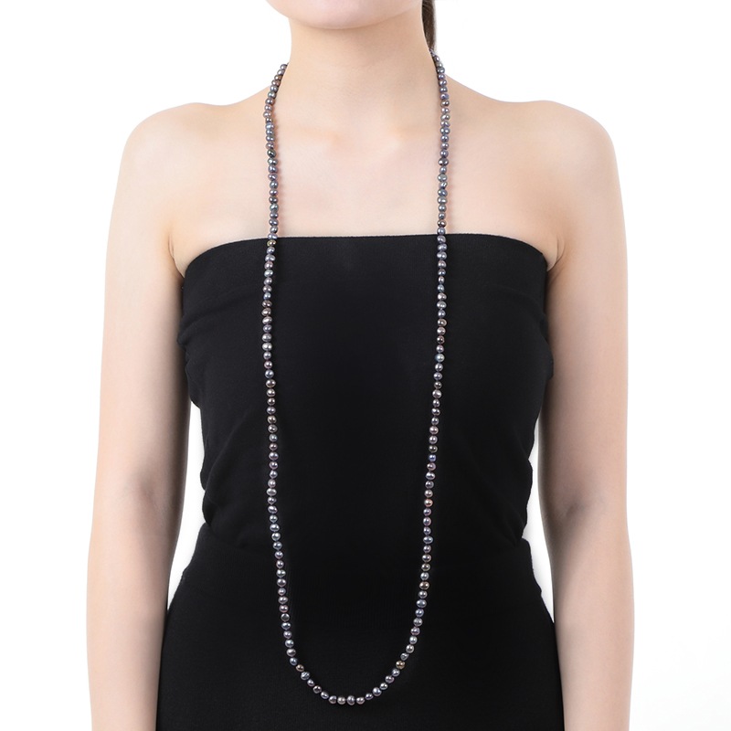 ロングパールネックレス 120-125cm ブラックバロック6-6.5mm  
