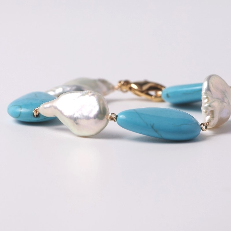 Mosman(モスマン) 淡水パール・ターコイズコンビブレスレット