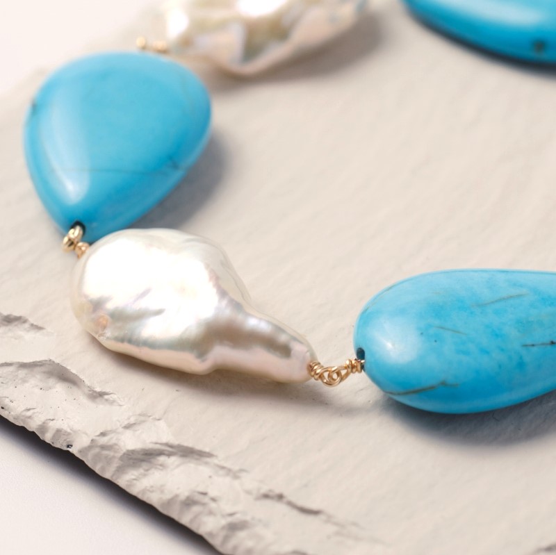 Mosman(モスマン) 淡水パール・ターコイズコンビブレスレット