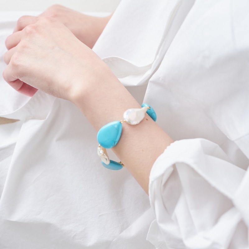 Mosman(モスマン) 淡水パール・ターコイズコンビブレスレット