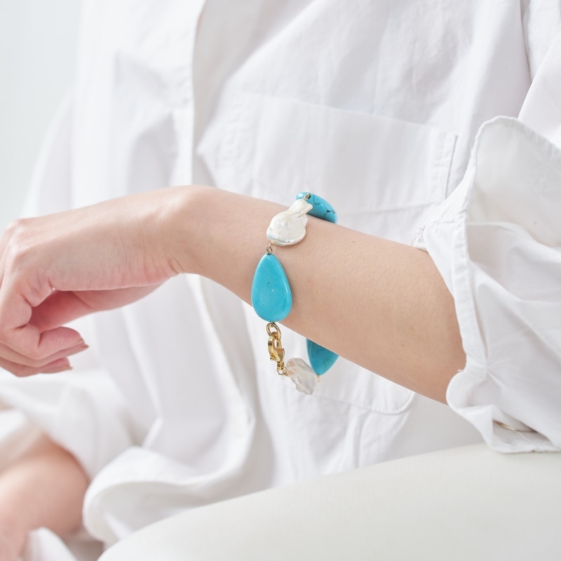 Mosman(モスマン) 淡水パール・ターコイズコンビブレスレット