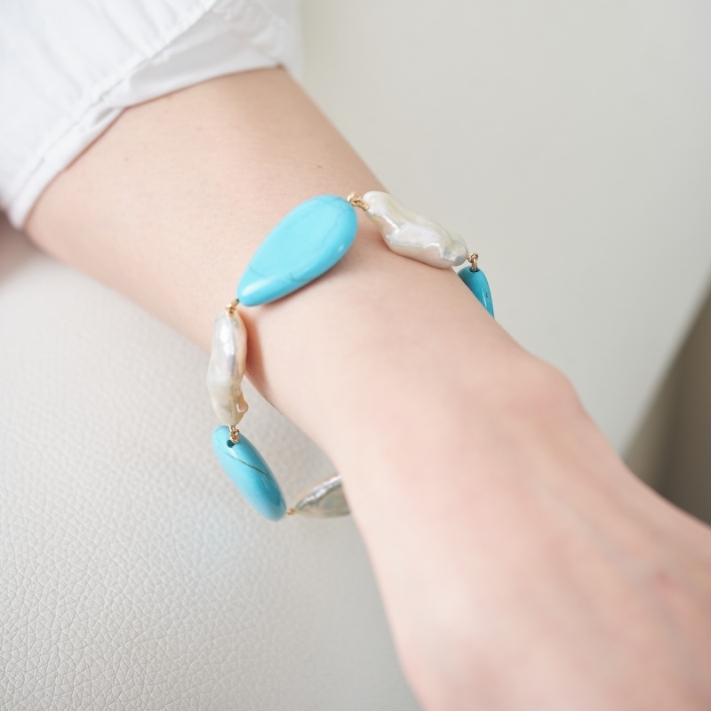 Mosman(モスマン) 淡水パール・ターコイズコンビブレスレット