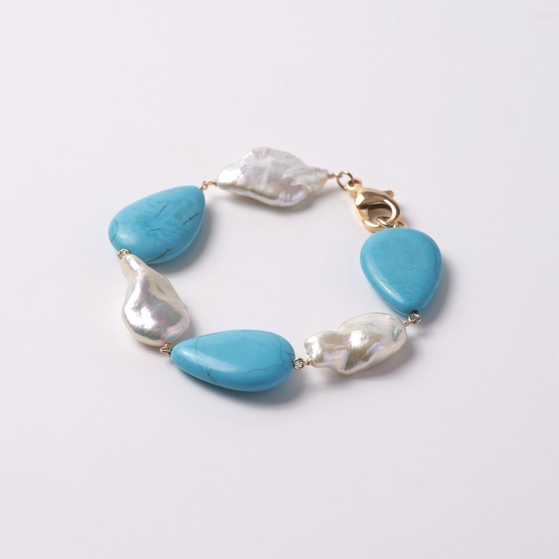 Mosman(モスマン) 淡水パール・ターコイズコンビブレスレット