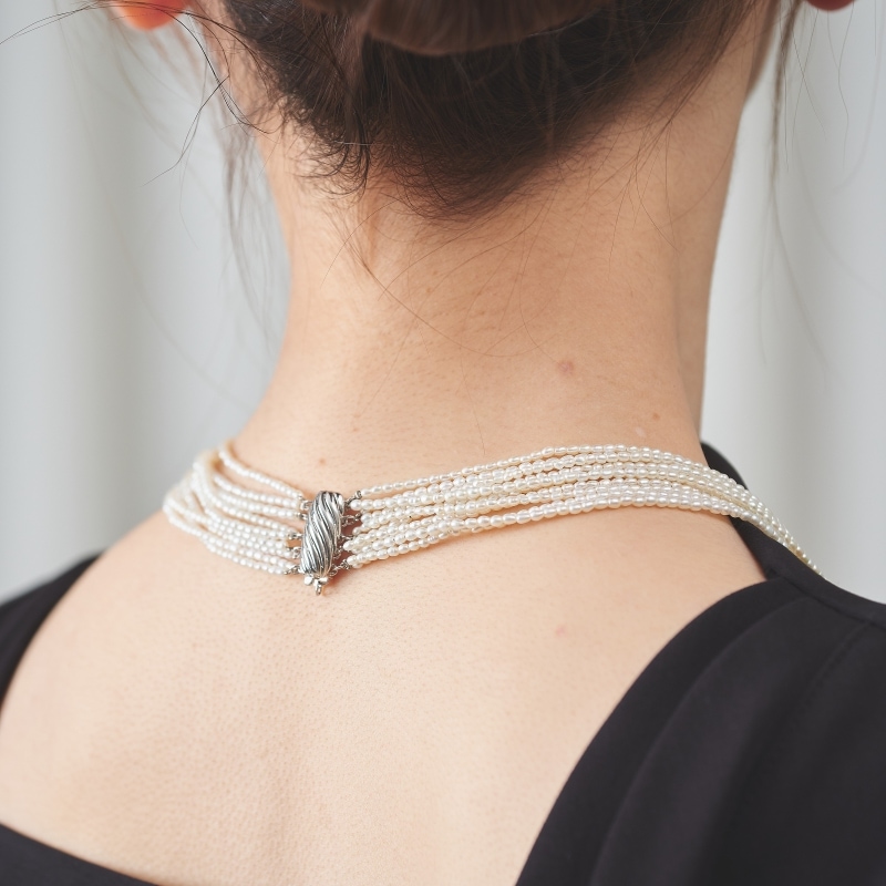 Veronique(ヴェロニク) 淡水パールホワイト・小粒ライス10連ネックレス