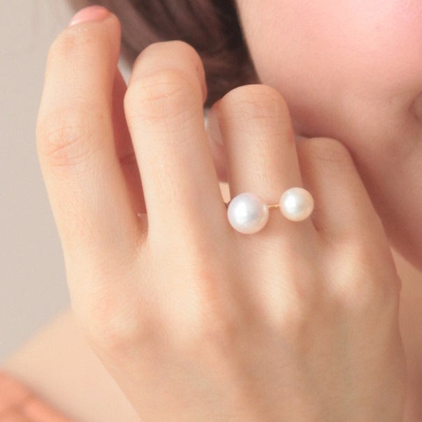 18金 　自由が丘シリーズ リング　パール2珠　ホワイト×ホワイト