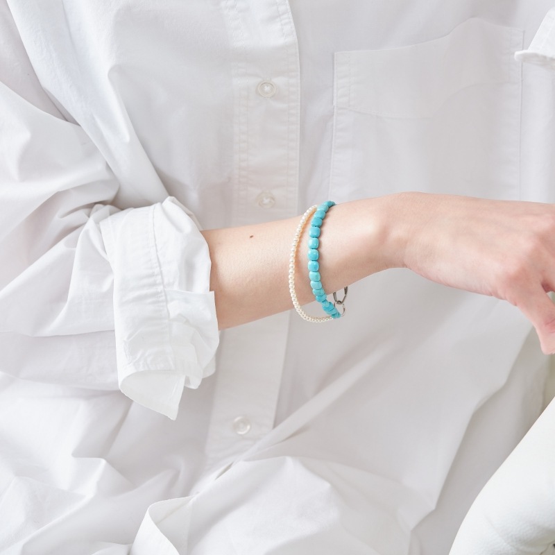 Tansy(タンシー)　ターコイズ・ホワイトパールコンビブレスレット