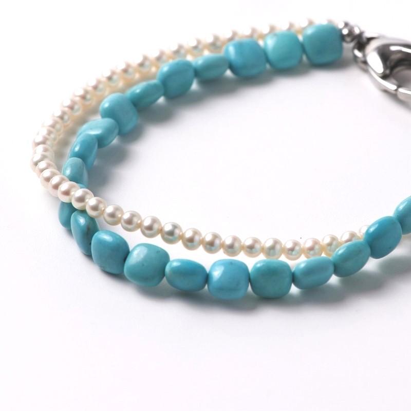 Tansy(タンシー)　ターコイズ・ホワイトパールコンビブレスレット