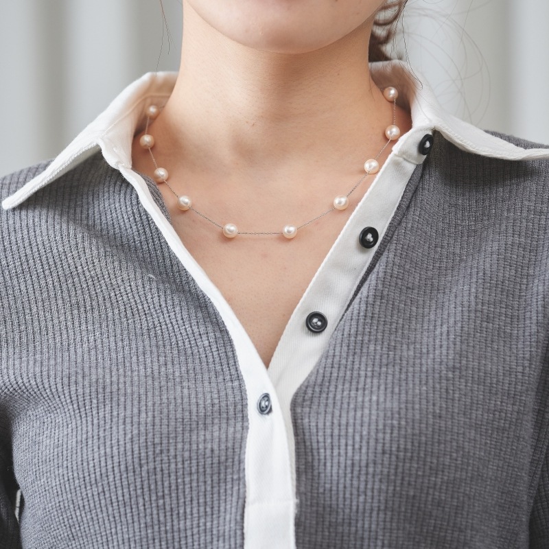 Fiona2(フィオナ2）　アコヤパールホワイトセミラウンド・10金ステーションネックレス