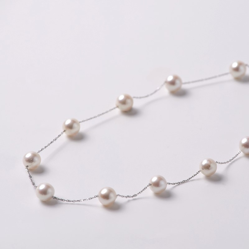 Fiona2(フィオナ2）　アコヤパールホワイトセミラウンド・10金ステーションネックレス