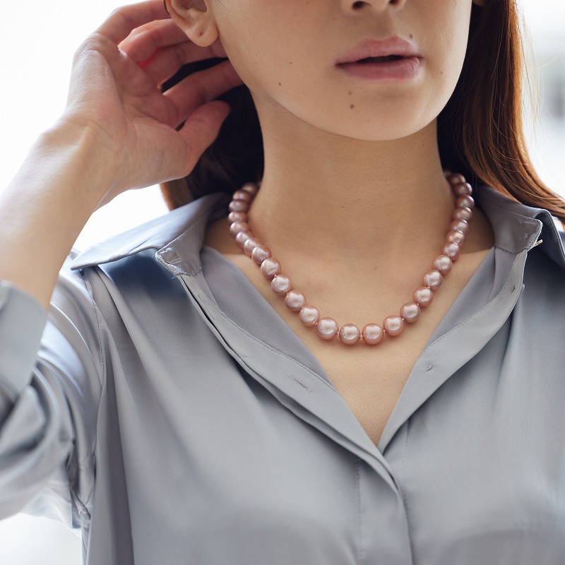 大粒パールネックレス 40-45cm ナチュラルラベンダーピンクセミ