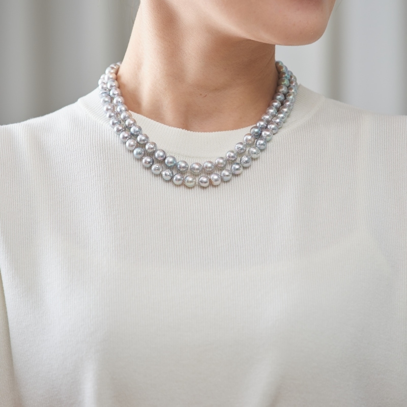 Michelle(ミシェル)　アコヤパールロング・シルバーグレーネックレス