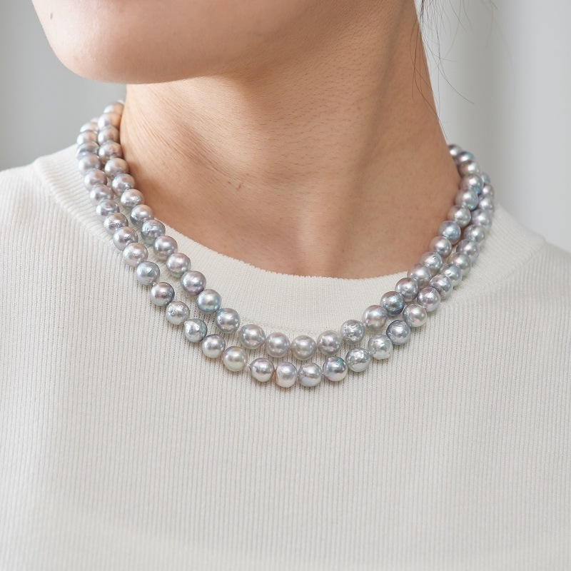 Michelle(ミシェル)　アコヤパールロング・シルバーグレーネックレス