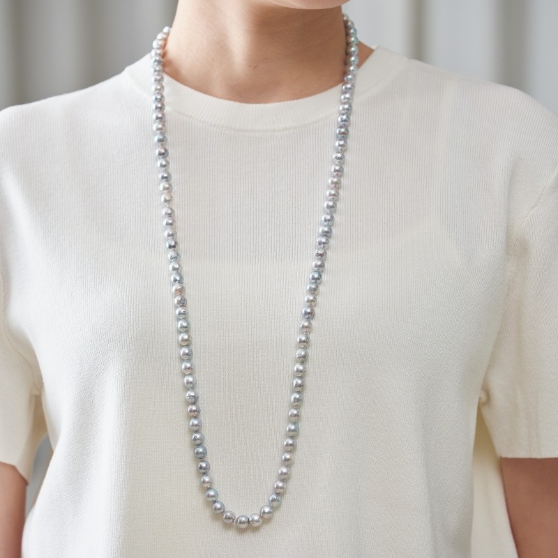 Michelle(ミシェル)　アコヤパールロング・シルバーグレーネックレス