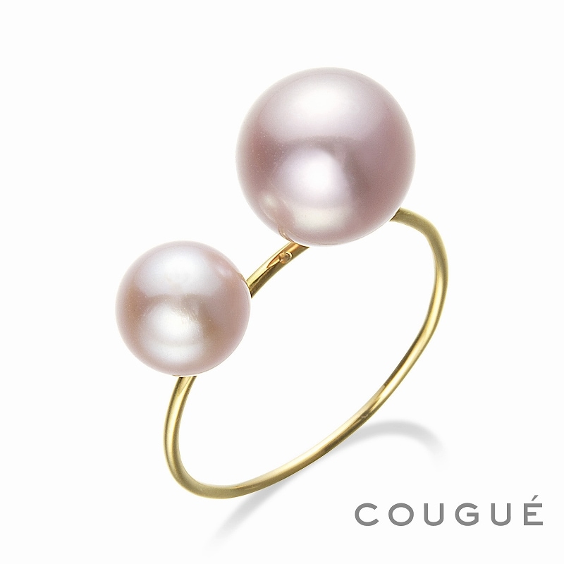 18金 　自由が丘シリーズ リング　パール2珠　ピンク×ピンク