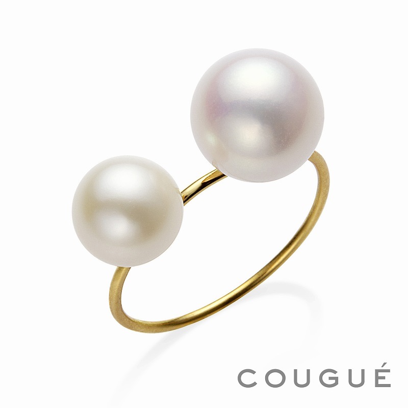 18金 　自由が丘シリーズ リング　パール2珠　ホワイト×ホワイト