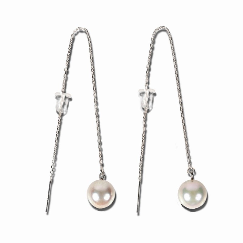 アコヤパール 揺れるパールピアス チェーンタイプ 長さ調節可  