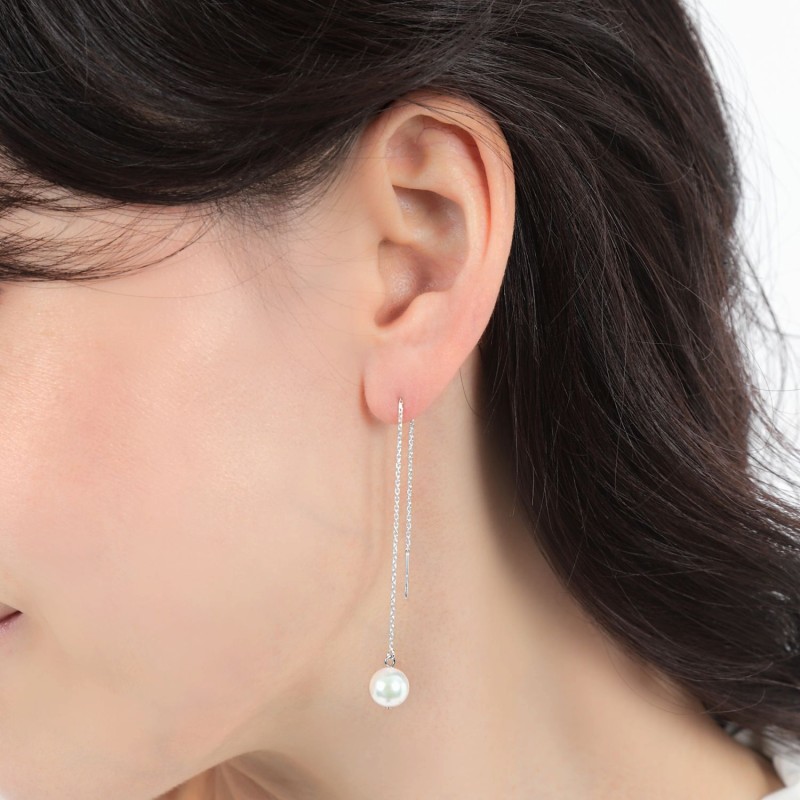 アコヤパール 揺れるパールピアス チェーンタイプ 長さ調節可  