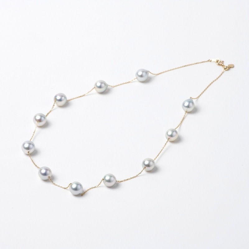 Hazel(ヘイゼル)　アコヤパールグレー・バロック10金ステーションネックレス