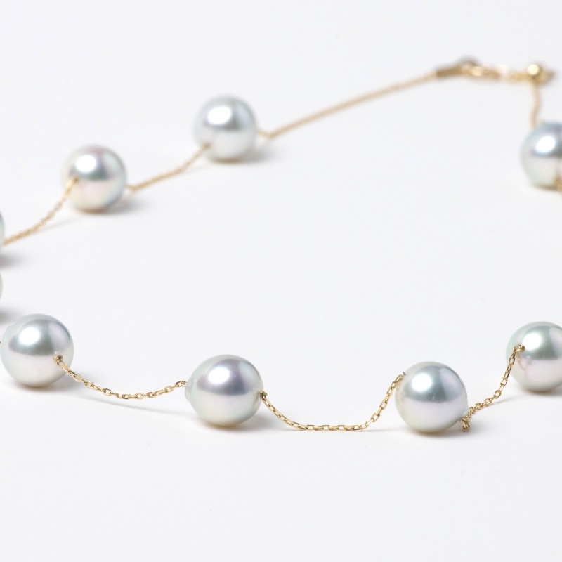 Hazel(ヘイゼル)　アコヤパールグレー・バロック10金ステーションネックレス