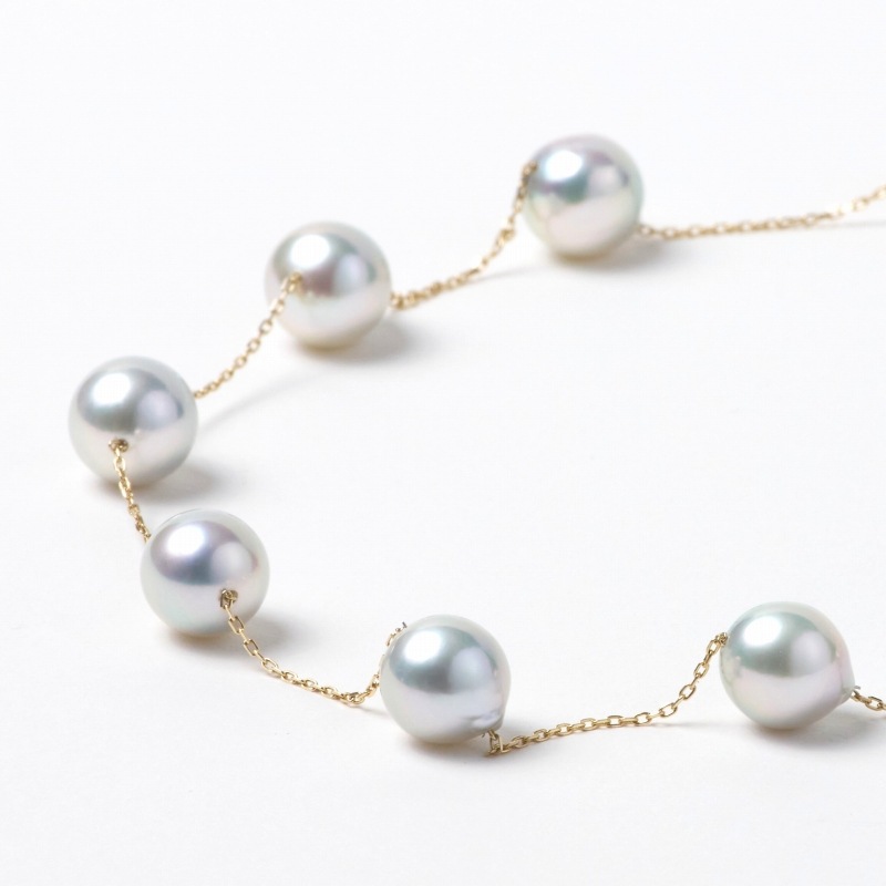 Hazel(ヘイゼル)　アコヤパールグレー・バロック10金ステーションネックレス