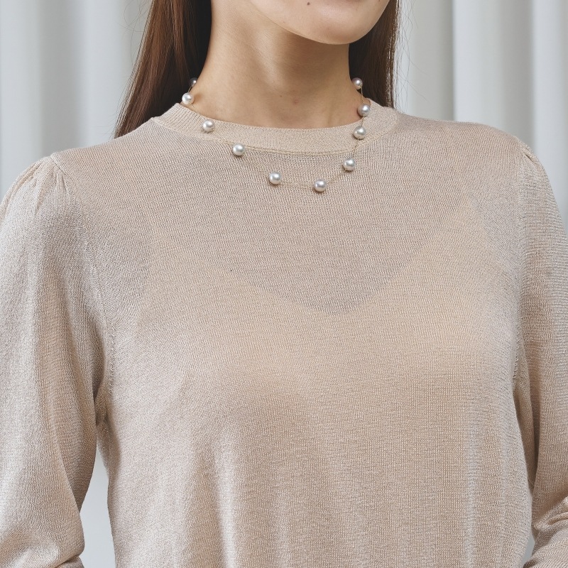 Hazel(ヘイゼル)　アコヤパールグレー・バロック10金ステーションネックレス