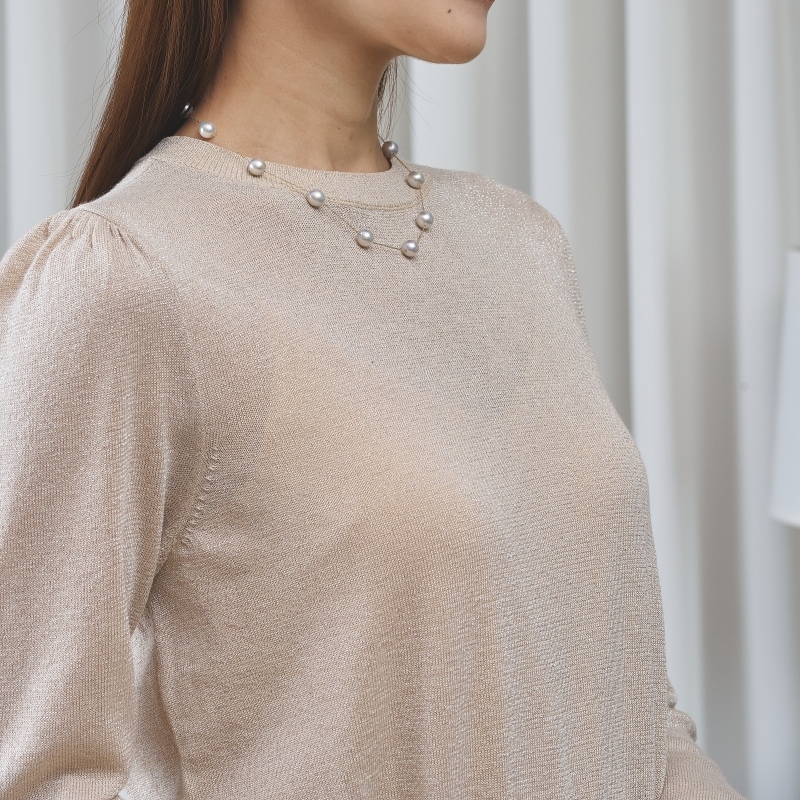 Hazel(ヘイゼル)　アコヤパールグレー・バロック10金ステーションネックレス