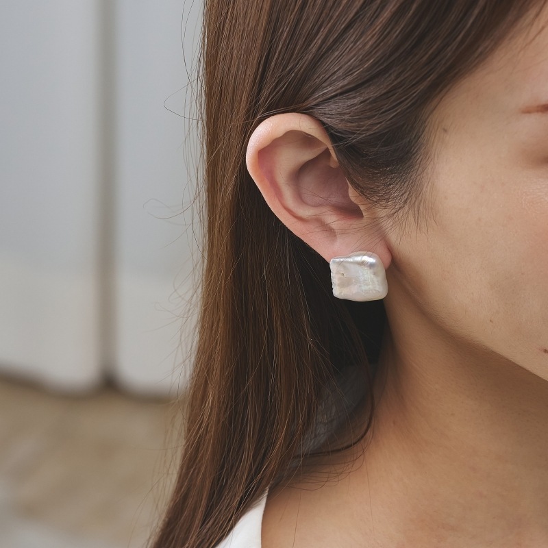 ミント淡水バロックパール ホワイト s925お花ピアスBL725 楽天