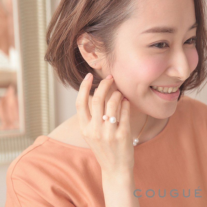 自由が丘シリーズ リング パールホワイト×サンゴ