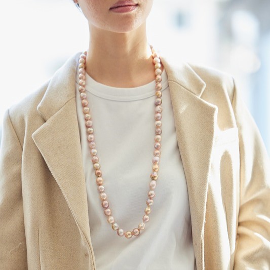 淡水バロックパール　シャイニーマルチカラー　80cmネックレス