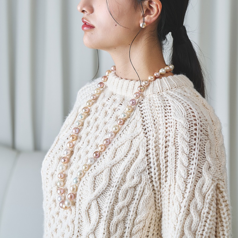 淡水バロックパール　シャイニーマルチカラー　80cmネックレス