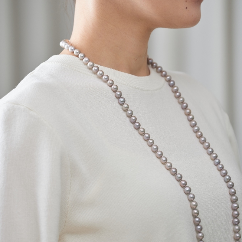 【新作入荷!!】 Solene(ソレーヌ) 淡水パールグレーセミラウンド・ロング アクセサリー