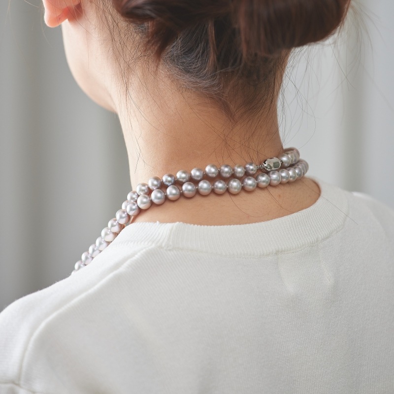 Solene(ソレーヌ) 淡水パールグレーセミラウンド・ロングネックレス