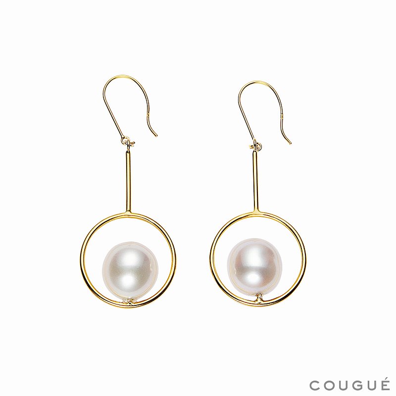 コンテンポラリーデザイン　パールピアス　ゴールド